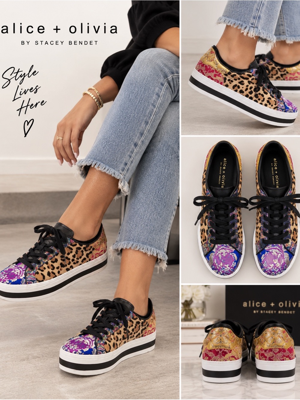 Alice + Olivia Ezra Platform Sneakers Leopard Brocade Multi Size 10 EU 40